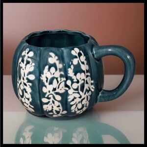 Blue Floral Ceramic Mug | Scalloped Stoneware Coffee Cup | Cottagecore Farmhouse